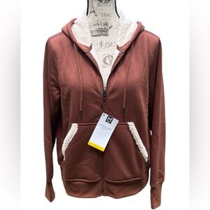 NWT Member's Mark Sherpa Lined Zip Up Jacket Hoodie Sweatshirt Brown M